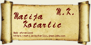 Matija Kotarlić vizit kartica